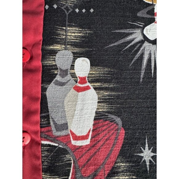 VTG Men's Sz XL Red & Black Panel Button Up Bowling Shirt Bowling Pins Mid Cent - Picture 7 of 10